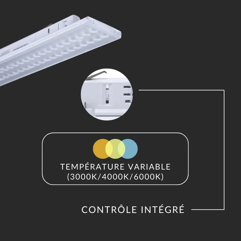 Spot Linéaire LED sur Rail Triphasé 150cm Blanc - Puissance Ajustable CCT - 3000K/4000K/6000K - Pack de 8