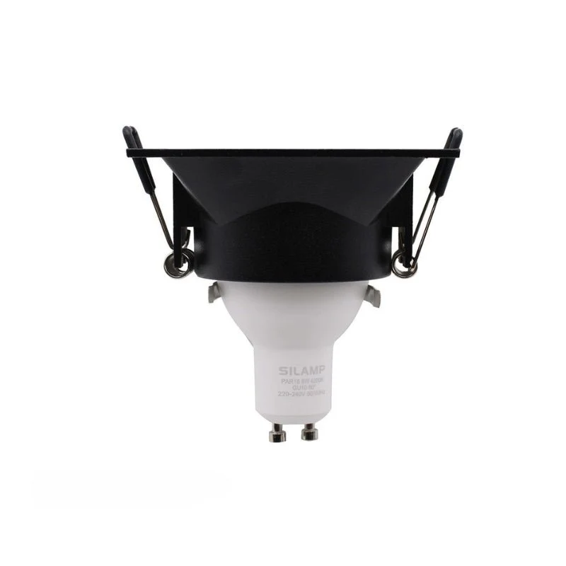 Support Encastrable Spot Carré Noir Mat pour Ampoule GU10
