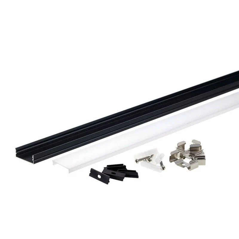 Profilé Aluminium Noir 2m avec Cache Opaque Blanc