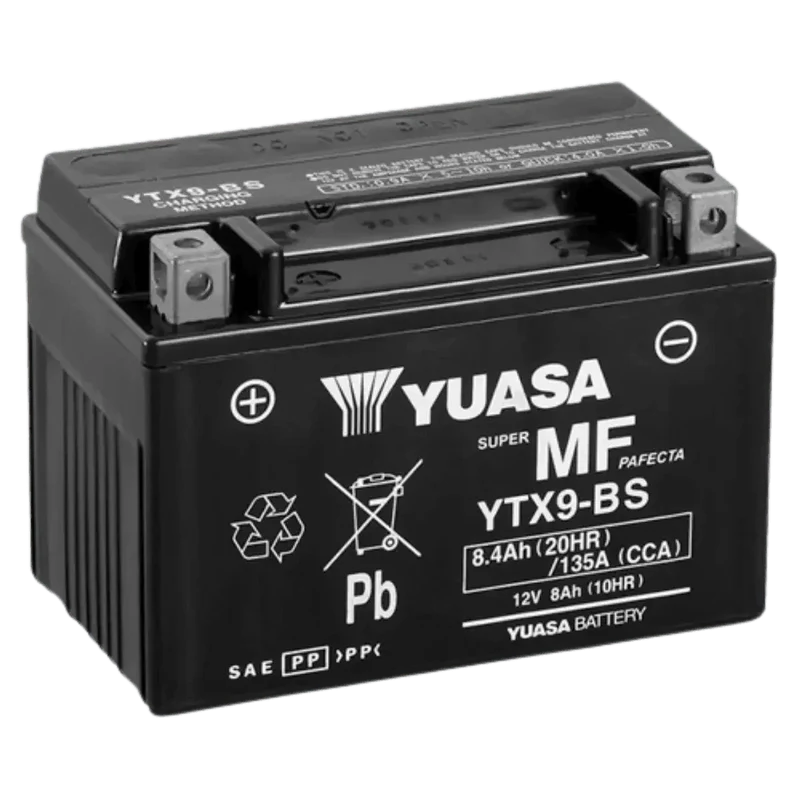 Batterie Moto YUASA YTX9-BS 12V 8Ah AGM – Sans Entretien Prête à l’Emploi