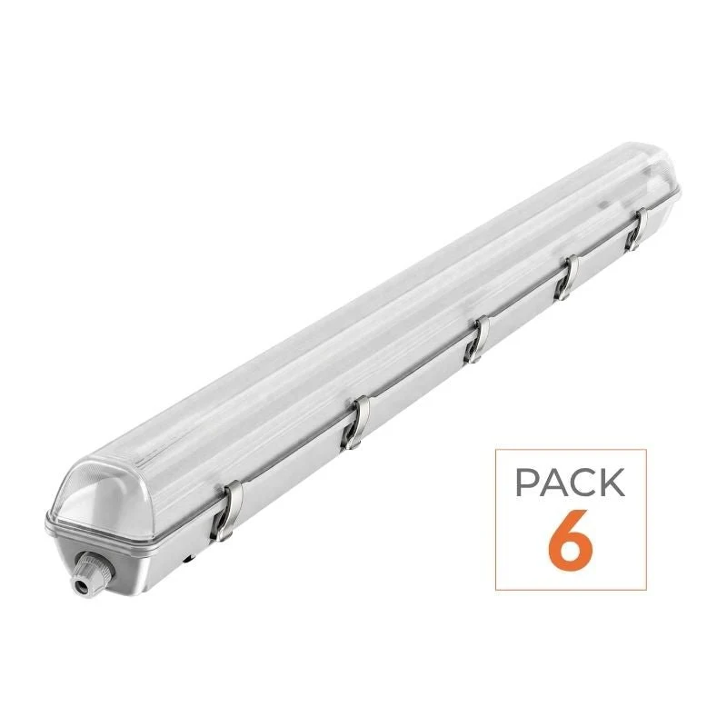 Réglette étanche 150 cm double pour Tube LED T8 IP65 (Boitier vide) - Pack de 6