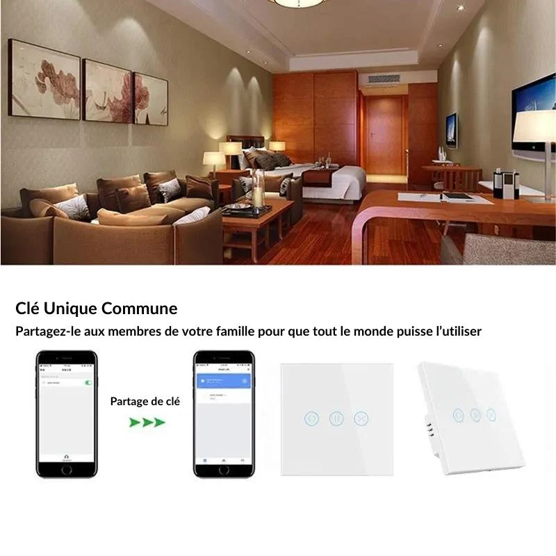 Interrupteur pour Volet Roulant Connecté Wifi Tactile Noir