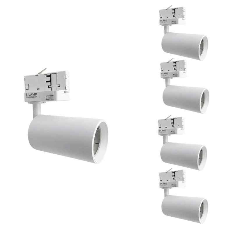 Spot LED sur Rail 80° Triphasé BLANC pour Ampoule GU10 - Pack de 5