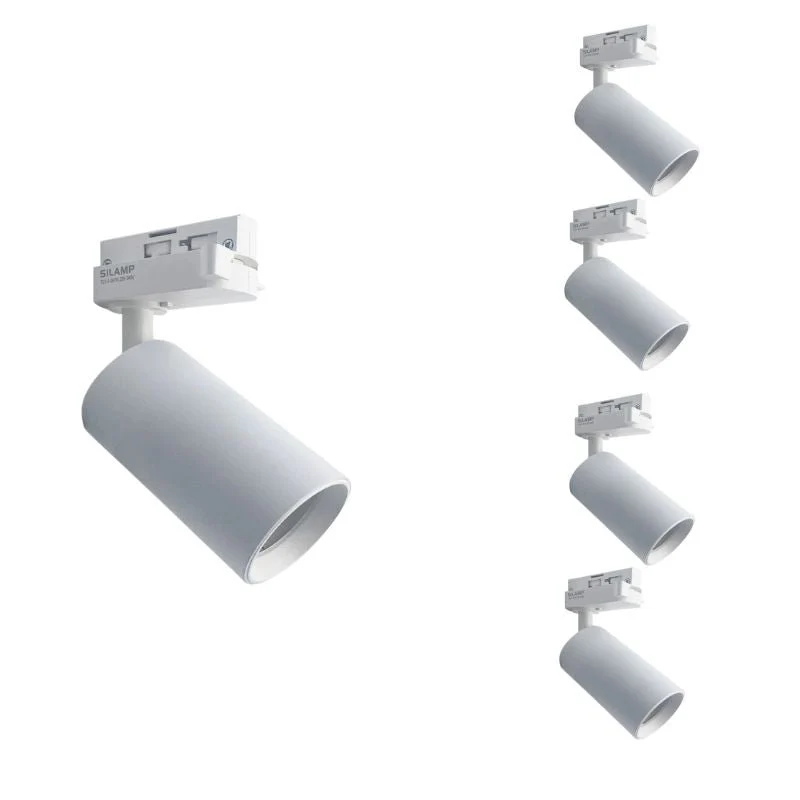 Spot LED sur rail 80° Monophasé BLANC pour ampoule GU10 - Pack de 5