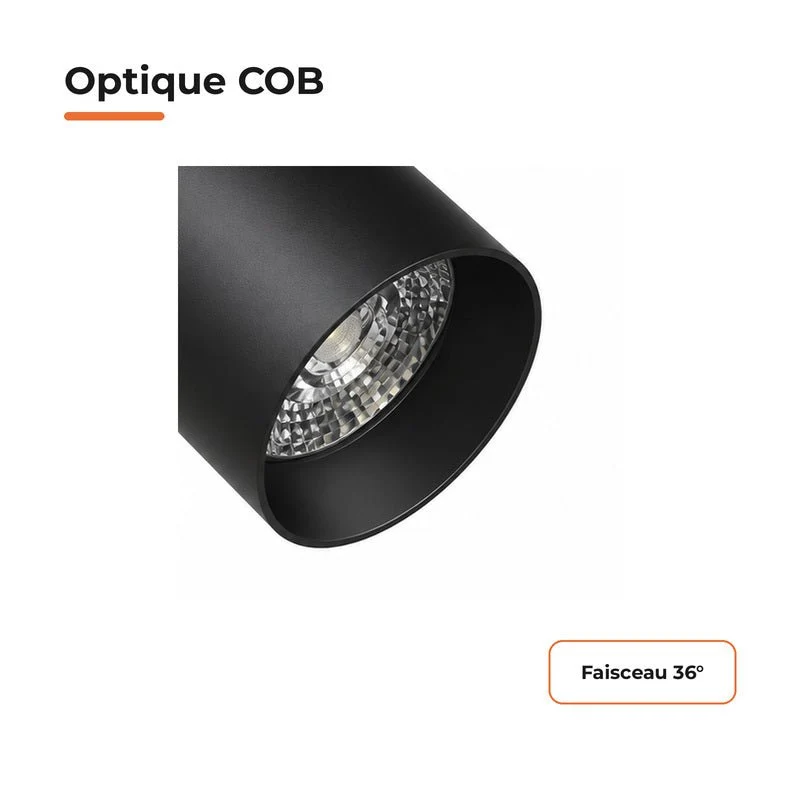 Spot LED sur Rail COB Triphasé 30W 36° Noir - Garantie 5 ans