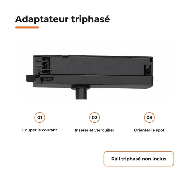 Spot LED sur Rail COB Triphasé 30W 36° Noir - Garantie 5 ans
