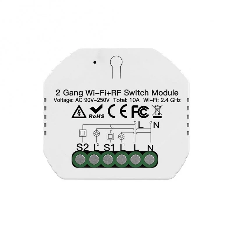 Moes Módulo Interruptor de 2 Canais - Smart WiFi + RF433
