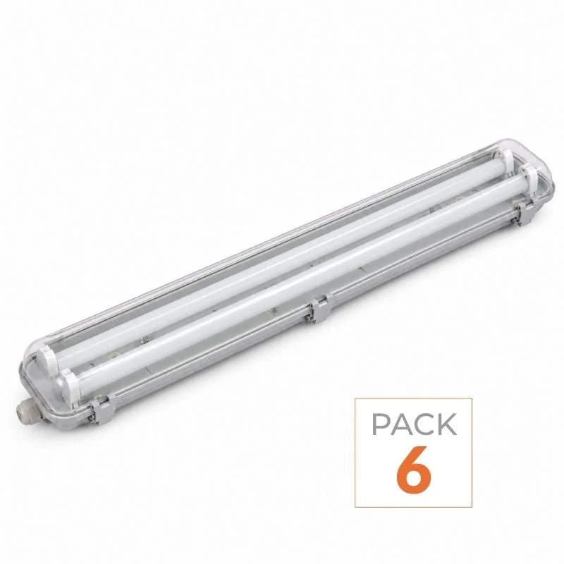 Kit de Réglette LED IP65 + 2 Tube Néon LED 150cm T8 22W - Pack de 6