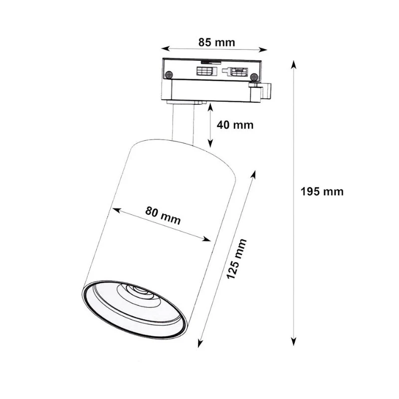 Spot LED sur Rail CCT Monophasé 30W 60° Noir - 3000K/4000K/6500K