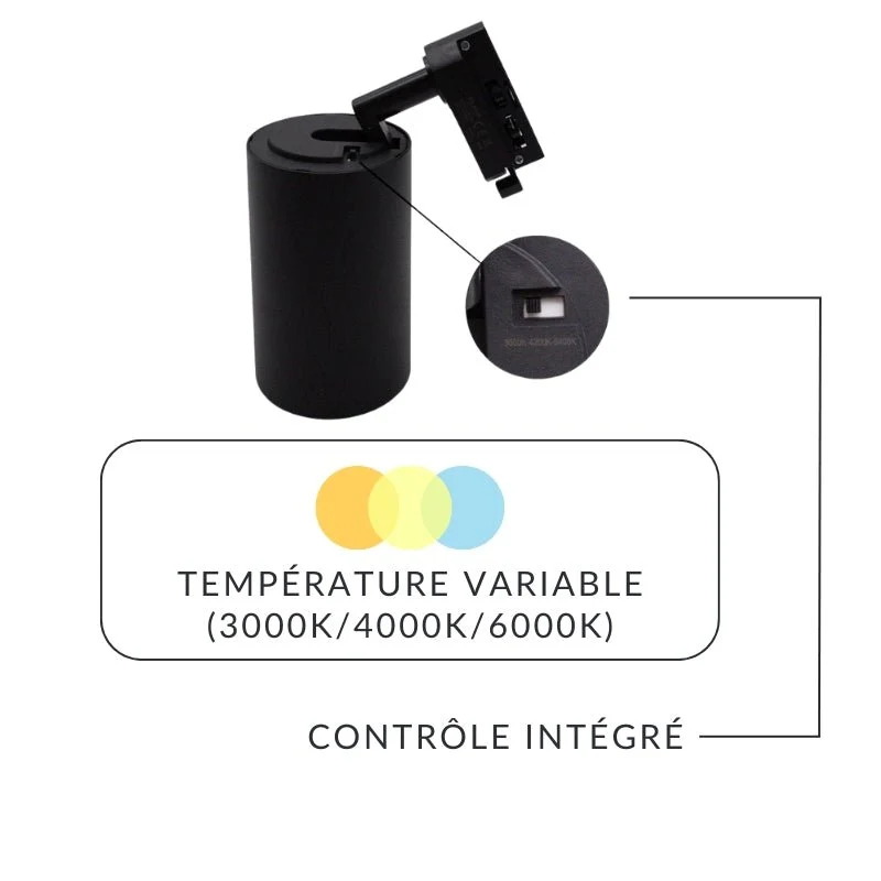 Spot LED sur Rail CCT Monophasé 30W 60° Noir - 3000K/4000K/6500K