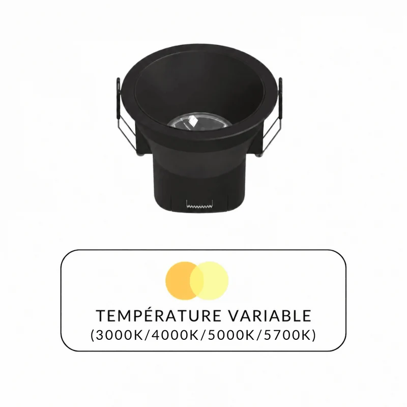 Spot LED Encastrable 8W IP44 Dimmable Noir CCT Ø90mm - 3000K/4000K/5000K/5700K - Pack de 5