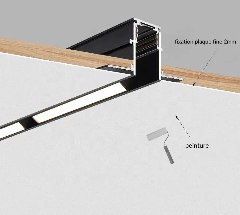 Rail Magnétique Encastré 48V 1m NOIR pour Enduit
