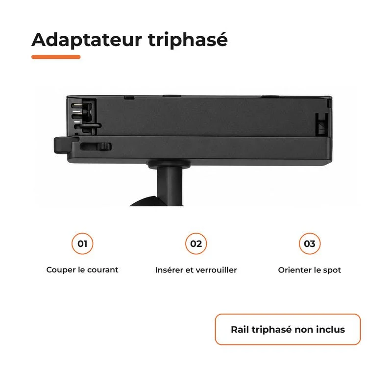 Spot LED sur Rail COB Triphasé 20W 36° Noir - Garantie 5 ans