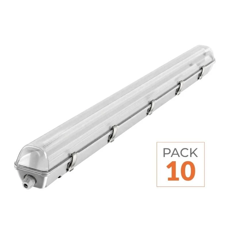 Pack de 10 - Réglette étanche pour Tube LED T8 60cm IP65 (Boitier vide)