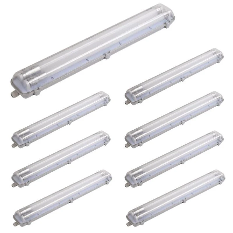 Pack de 8 - Kit de Réglette LED étanche Double IP65 + 2 Tubes T8 120cm 18W