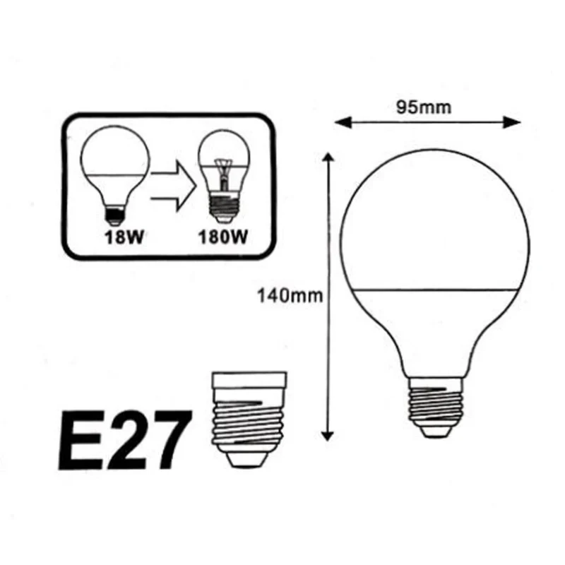 Ampoule LED E27 18W 220V G95 300° - Pack de 5