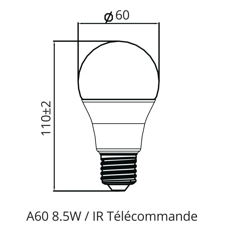 Ampoule LED E27 A60 8.5W RGBW avec Télécommande
