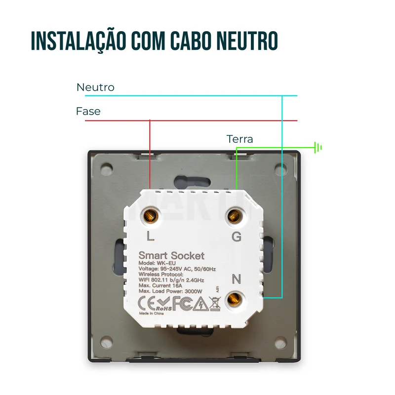 Tomada Inteligente Embutida 16A 3500W WiFi Smartify - Preto
