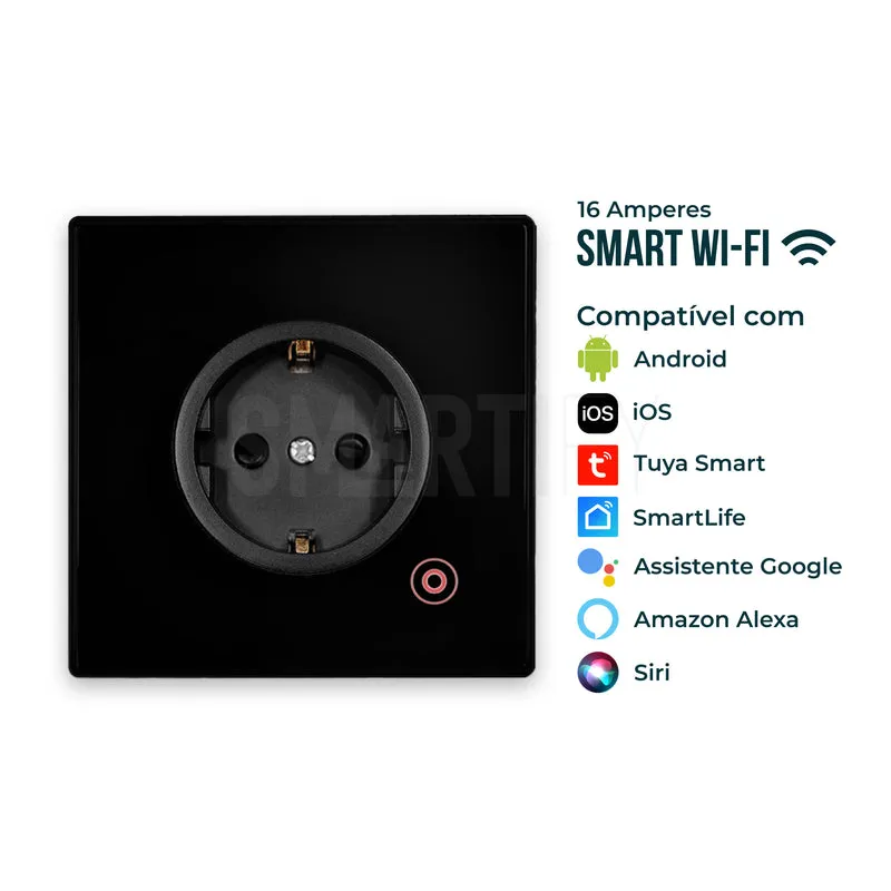 Tomada Inteligente Embutida 16A 3500W WiFi Smartify - Preto