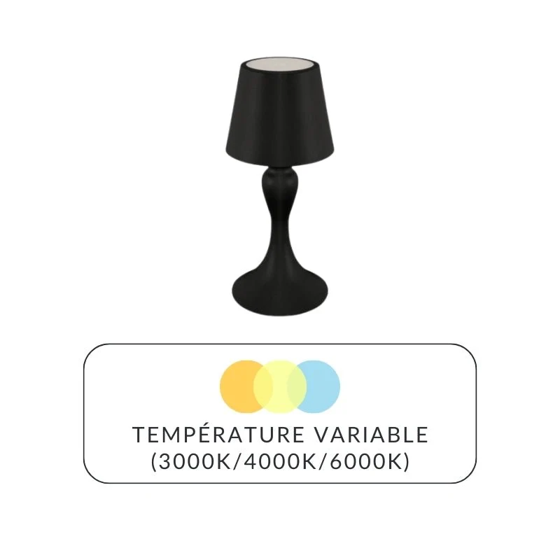 Lampe à Poser LED 2W Noire CCT et Lumière Variable - 3000K/4000K/6500K