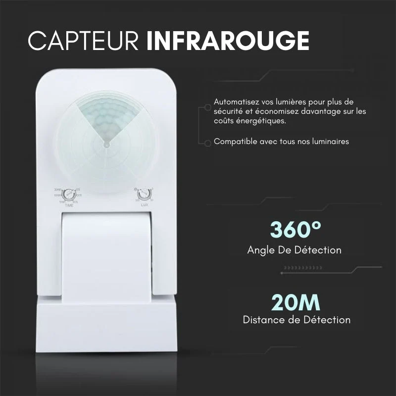 Détecteur de Mouvement Infrarouge Orientable IP65 Blanc