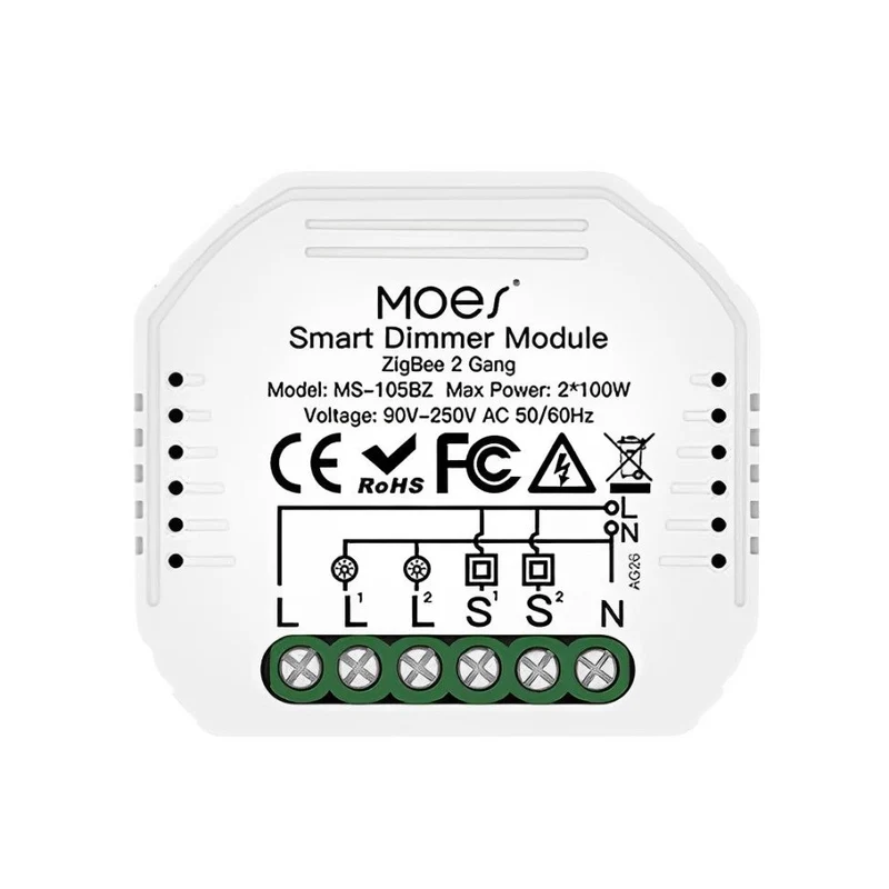 Moes Módulo de Interruptor de 2 Canais Dimmer - Smart WiFi