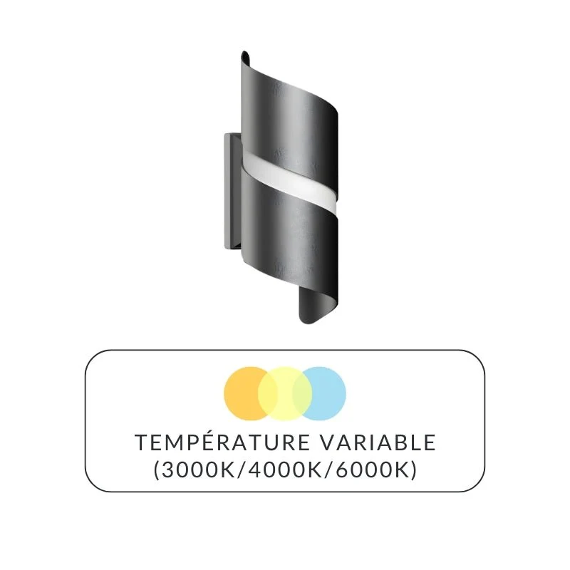 Applique Murale 10W CCT NOIRE IP65 Torsadée - 3000K/4000K/6500K