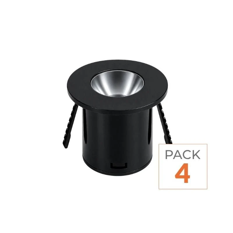 Mini Spot LED Encastrable 1W 90° Rond Noir - Pack de 4