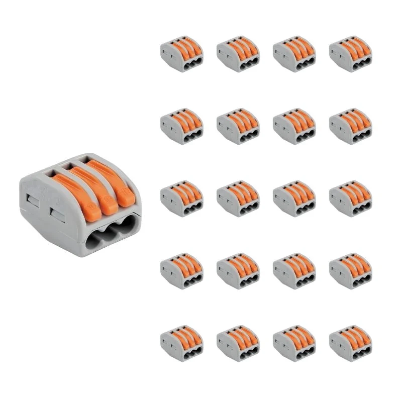 Borne de raccordement à levier 3 entrées avec serre câble - Pack de 20