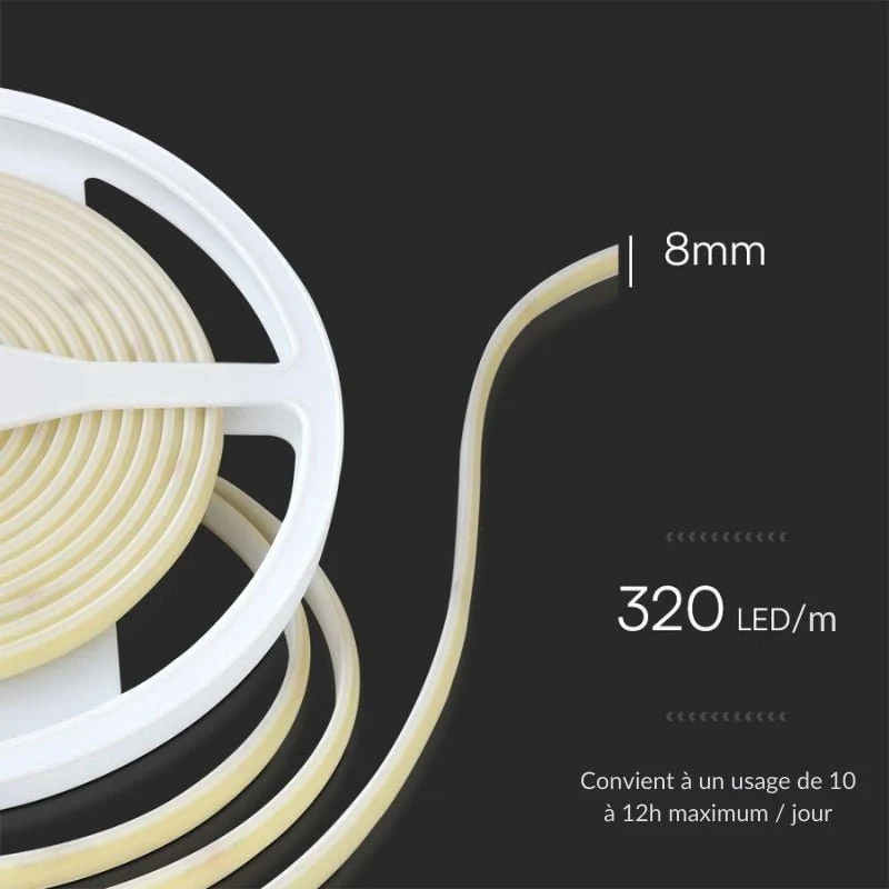 Ruban LED COB 5M 24V IP67 320LED/m Rouge