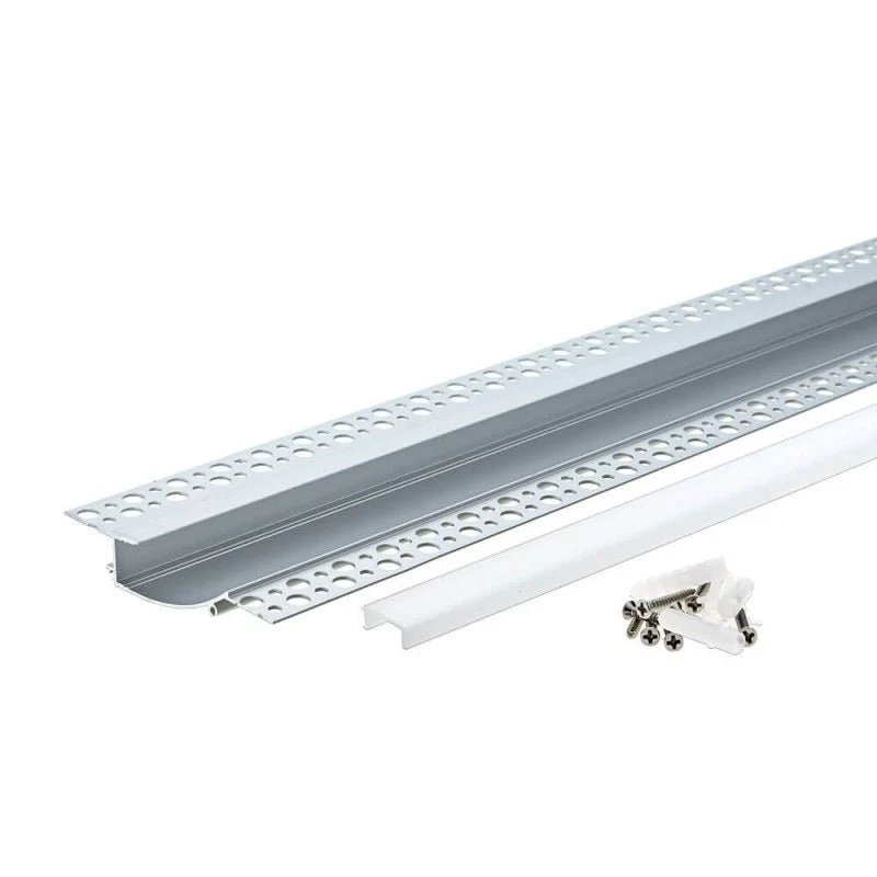 Profilé Aluminium Encastré 2m pour Plâtre Couvercle Blanc Opaque
