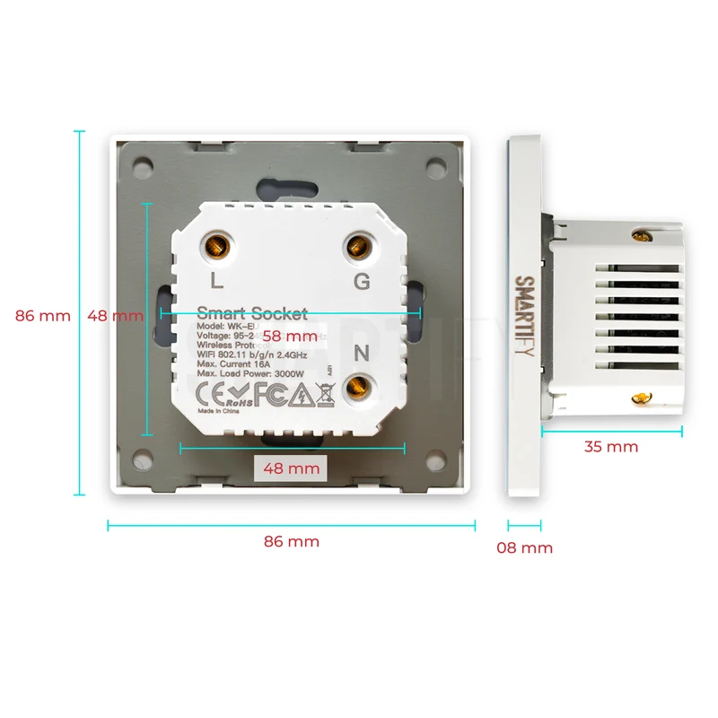 Tomada Inteligente Embutida 16A 3500W WiFi Smartify - Branco