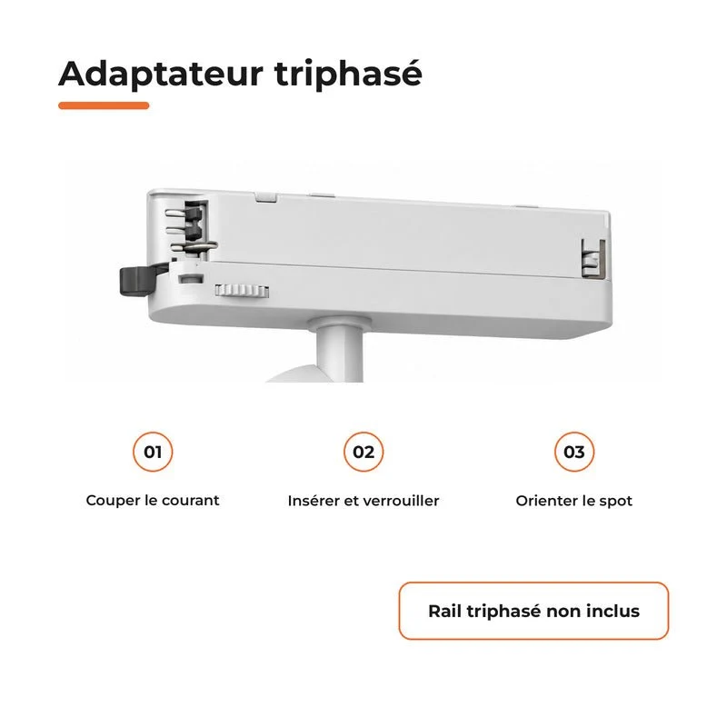Spot LED sur Rail COB Triphasé 40W 36° Blanc Philips - Garantie 5 ans