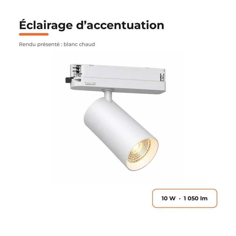 Spot LED sur Rail COB Triphasé 10W 36° Blanc Philips - Garantie 5 ans