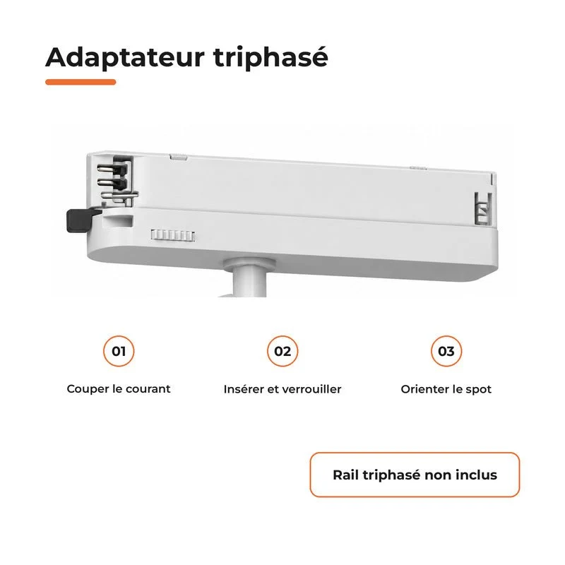 Spot LED sur Rail COB Triphasé 10W 36° Blanc Philips - Garantie 5 ans