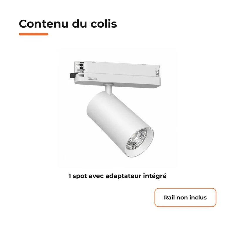 Spot LED sur Rail COB Triphasé 10W 36° Blanc Philips - Garantie 5 ans