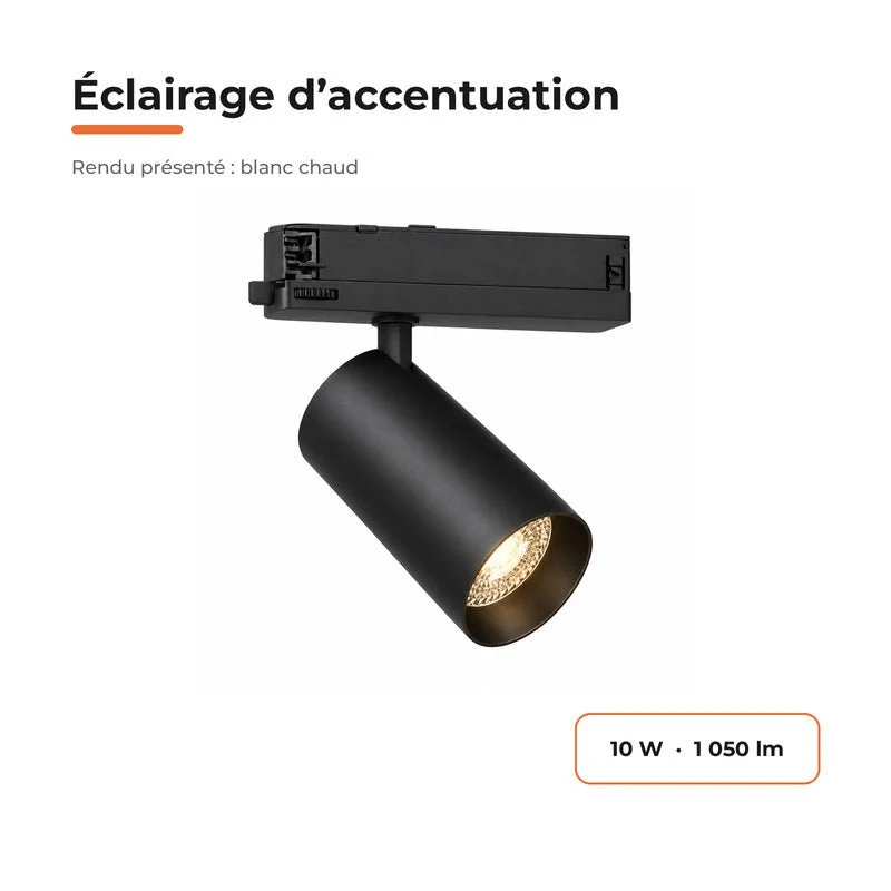 Spot LED sur Rail COB Triphasé 10W 36° Noir Philips - Garantie 5 ans
