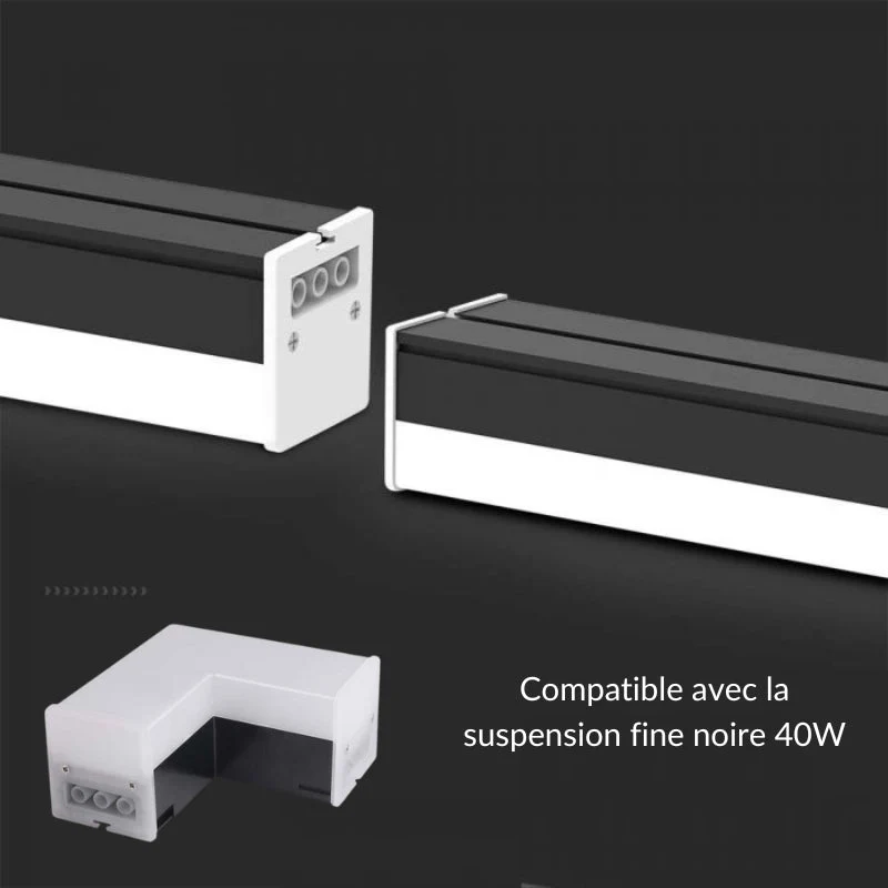 Connecteur 8W en L pour Suspension Linéaire Fine Noire 40W