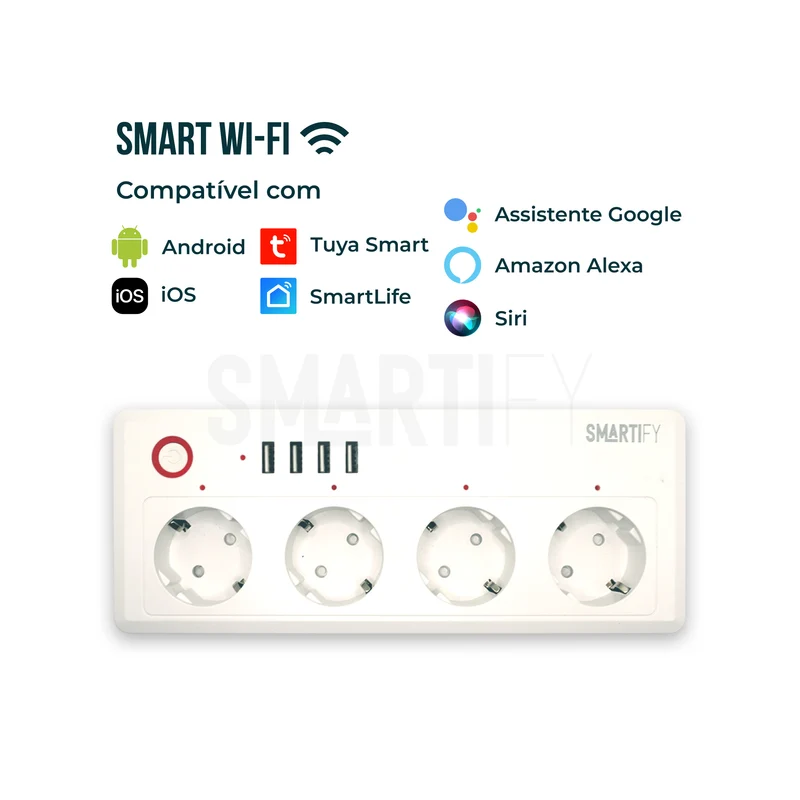 Extensão Inteligente WiFi 4 Tomadas + 4 USB Smartify