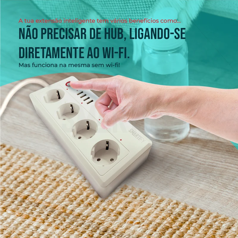 Extensão Inteligente WiFi 4 Tomadas + 4 USB Smartify