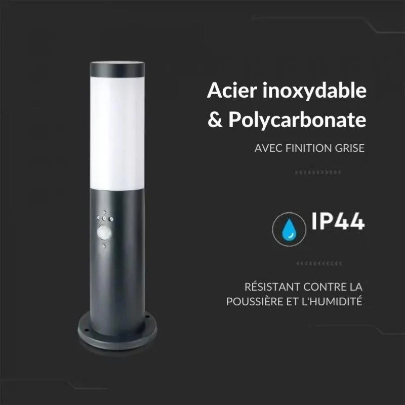 Borne Extérieur Anthracite avec Détecteur 45cm IP44 pour Ampoule E27