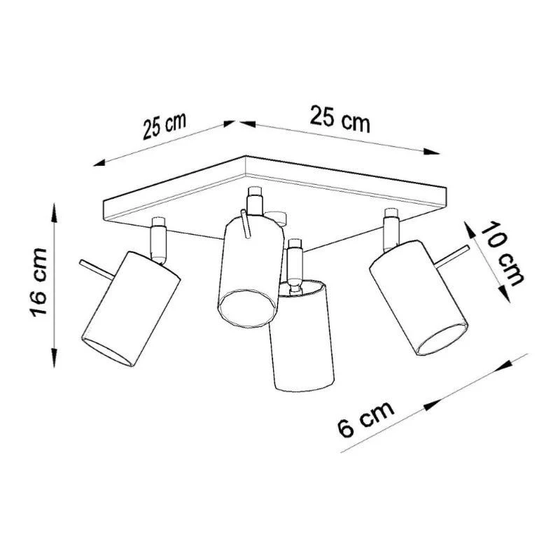 Plafonnier Spot Carré Noir Orientable pour 4 Ampoules GU10