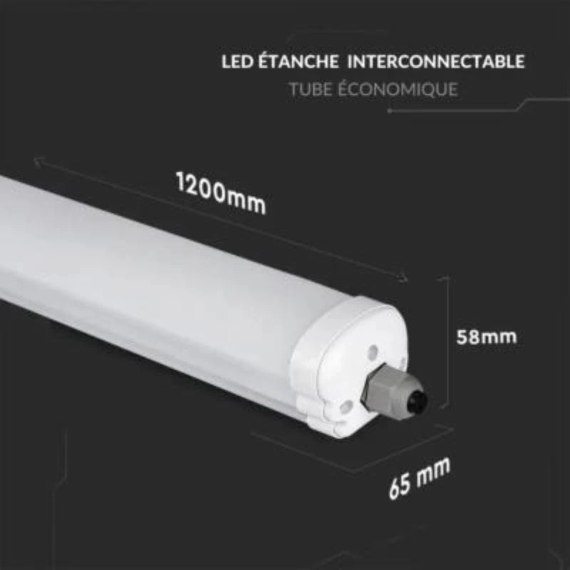 Réglette LED étanche 120cm 36W IP65 120lm/W Interconnectable - Pack de 12