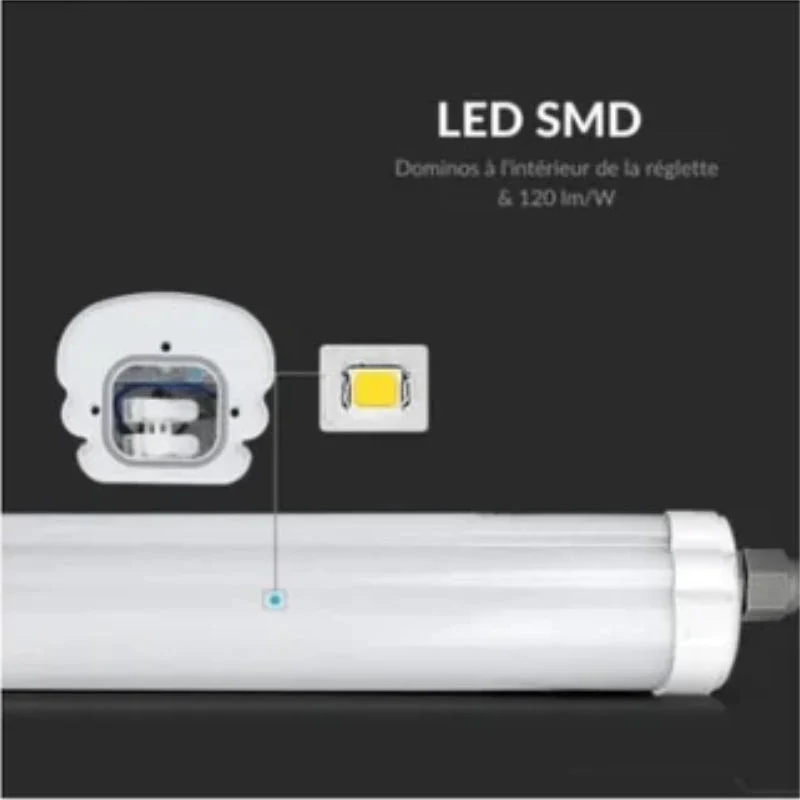 Réglette LED étanche 150cm 48W IP65 120lm/W Interconnectable - Pack de 12