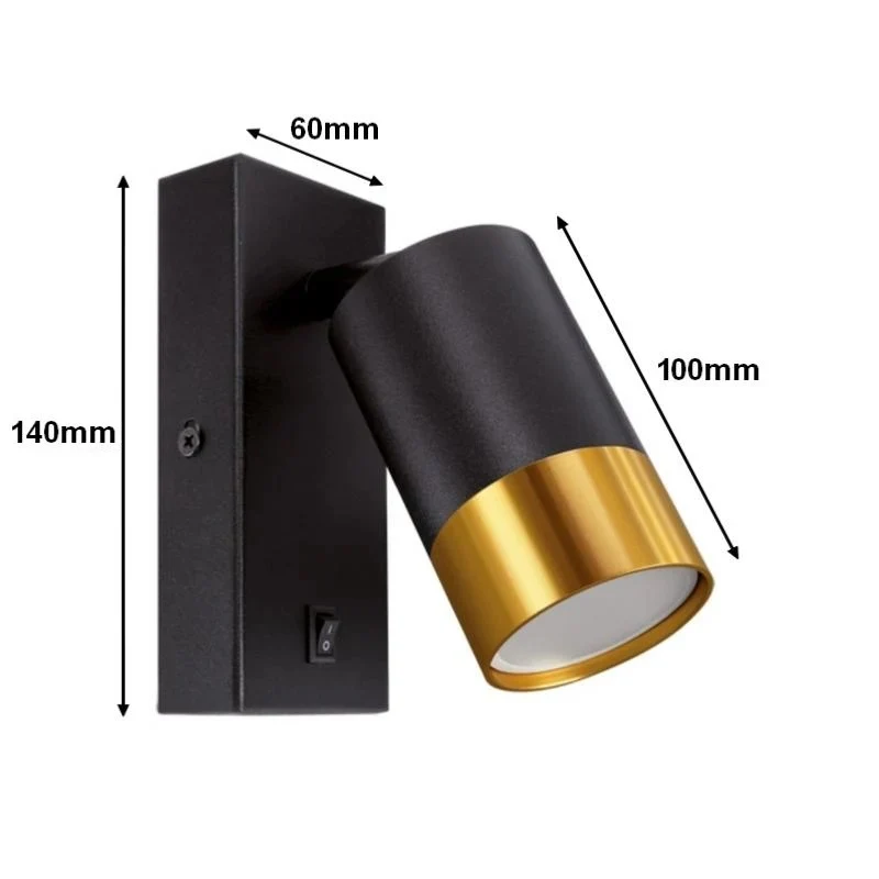 Applique Orientable avec Interrupteur NOIR et OR pour Ampoule GU10
