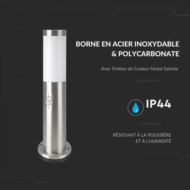 Borne de Jardin Acier Inoxydable avec Détecteur 80cm IP44 pour Ampoule E27