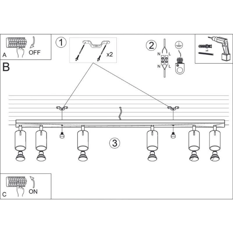 Plafonnier Spot Orientable Blanc pour 6 Ampoules GU10