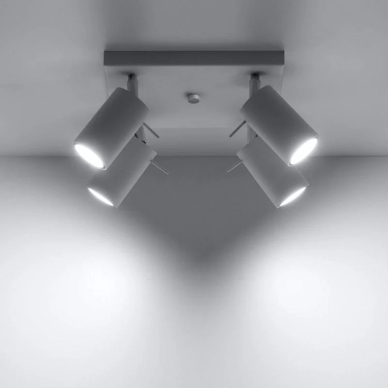 Plafonnier Spot Carré Blanc Orientable pour 4 Ampoules GU10
