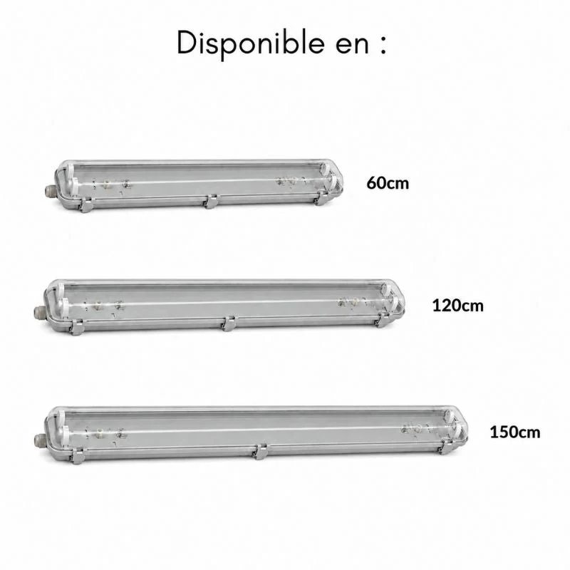 Pack de 8 - Réglette étanche double pour Tube LED T8 120cm IP65 (Boitier vide)