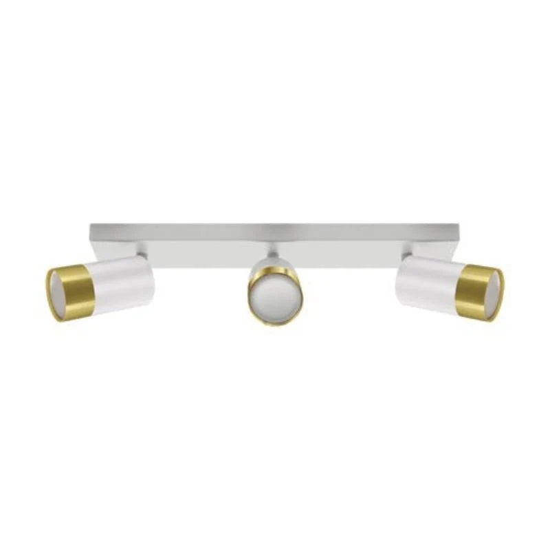 Plafonnier 3 Spots Orientables BLANC et OR pour Ampoule GU10